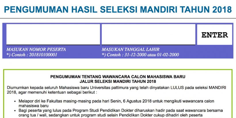 Hasil Seleksi Mandiri 2018